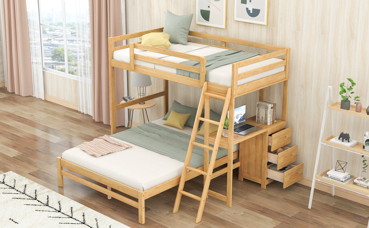 Twin Over Full Bunk Bed with Desk and Storage Drawers