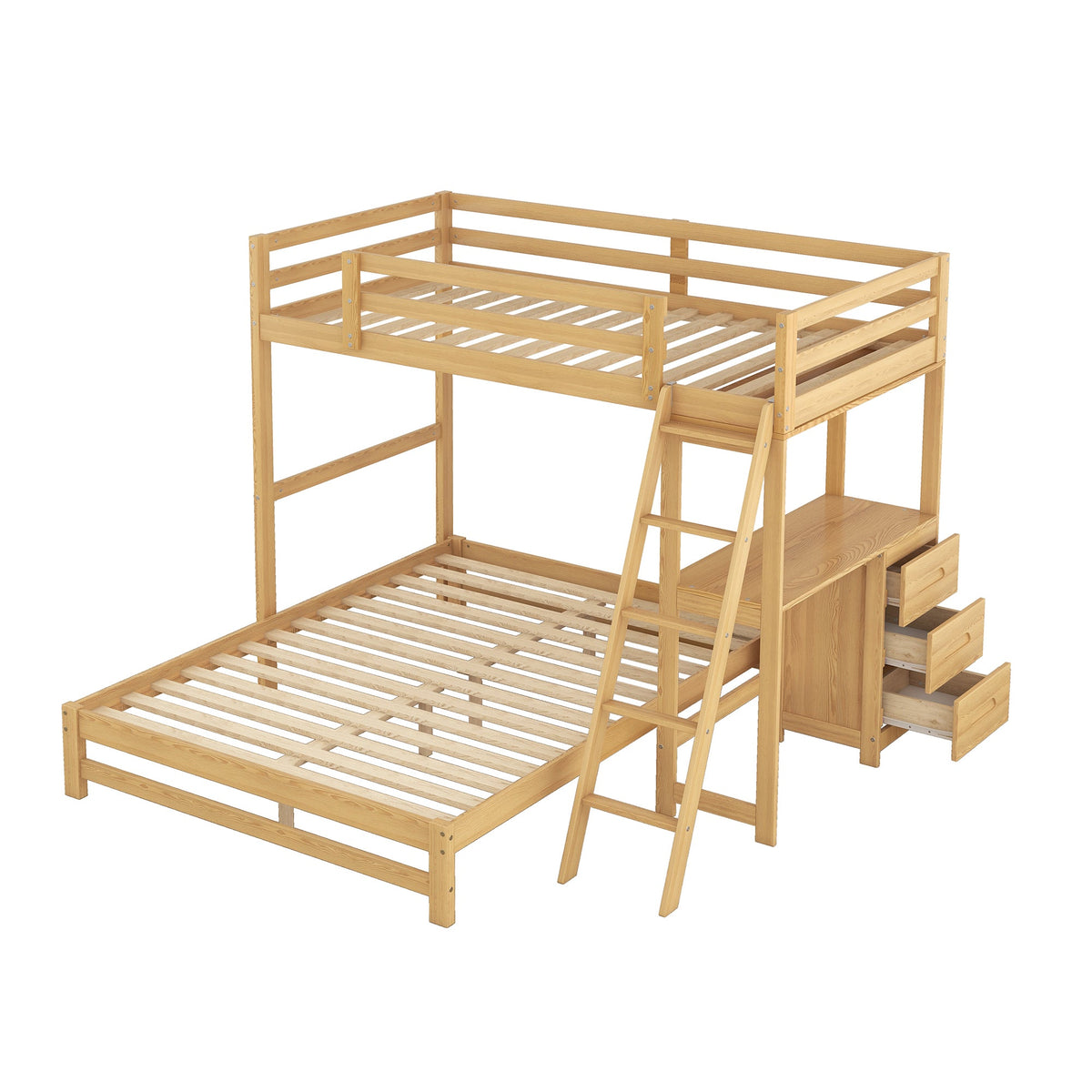 Twin Over Full Bunk Bed with Desk and Storage Drawers