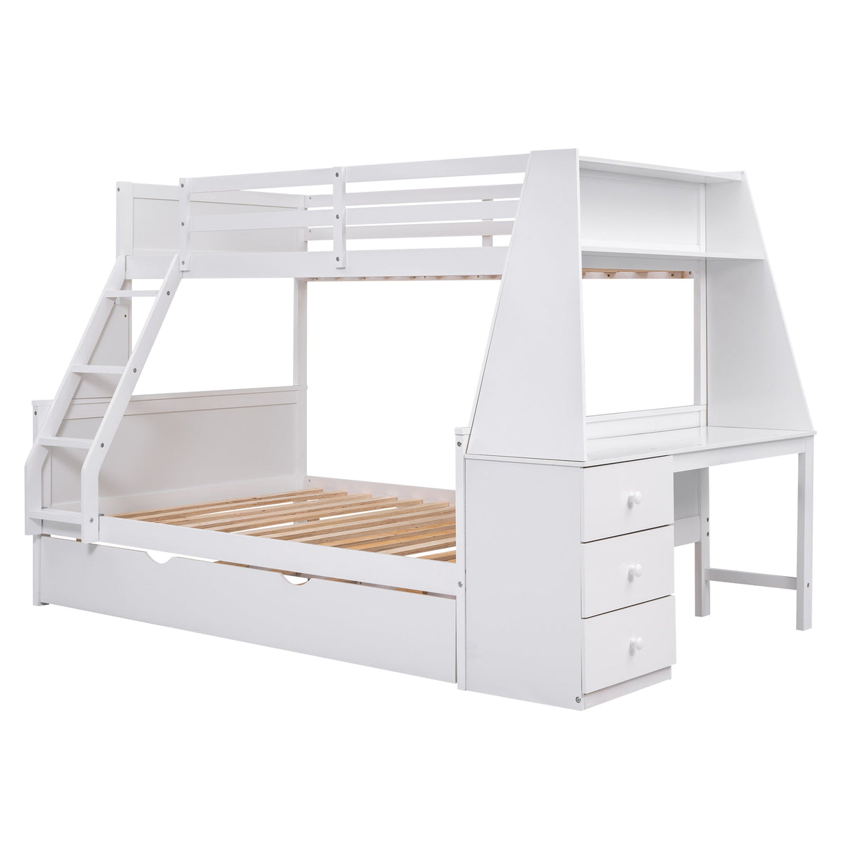 Twin Over Full Bunk Bed with Trundle, Desk & Drawers
