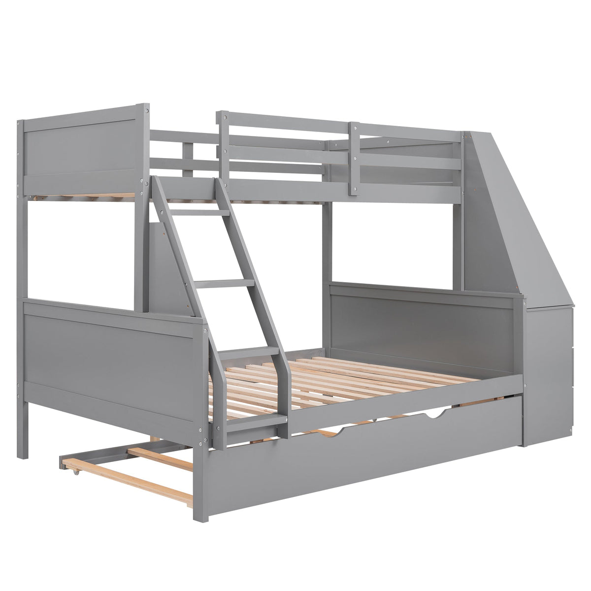 Twin over Full Bunk Bed with Desk, Drawers & Trundle