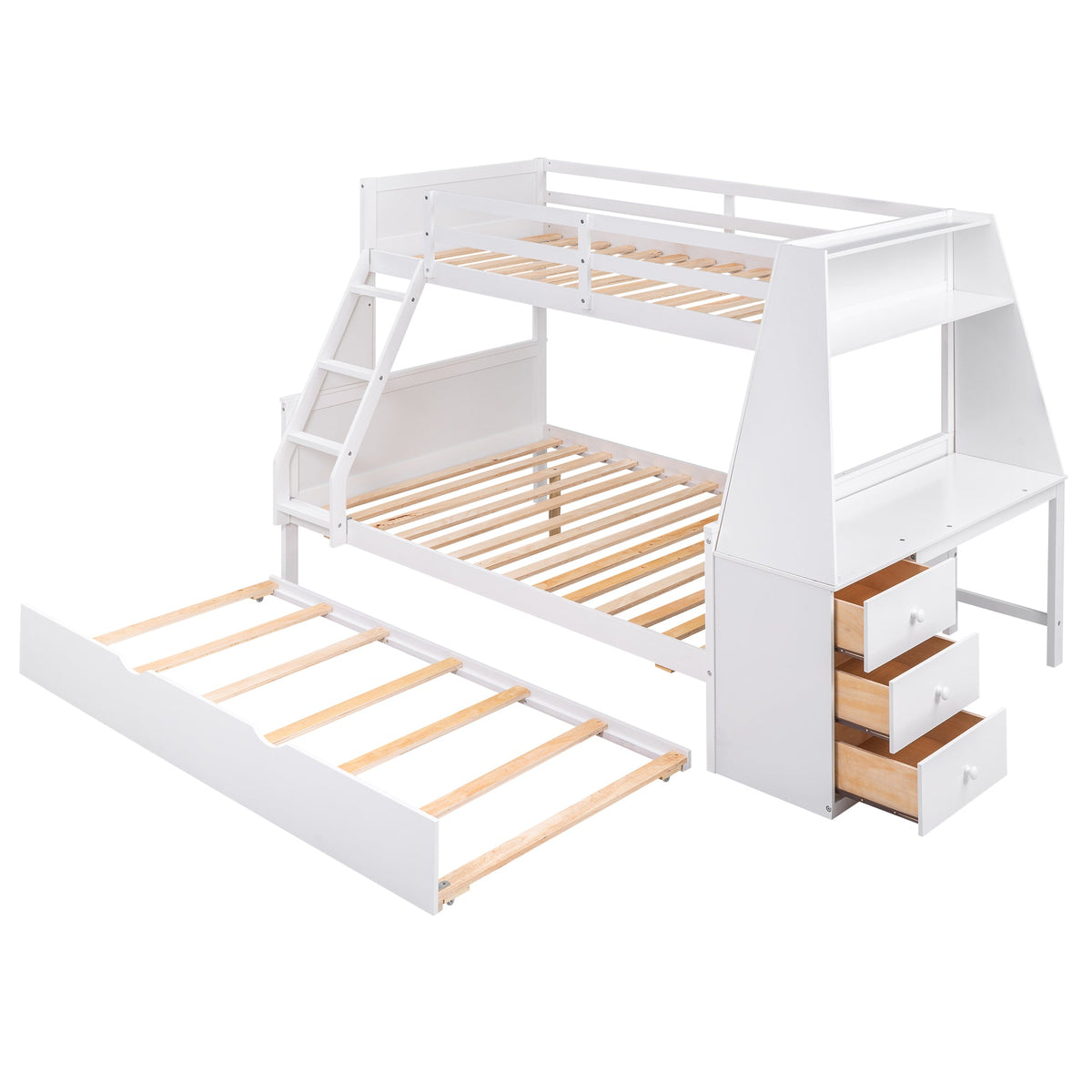 Twin Over Full Bunk Bed with Trundle, Desk & Drawers