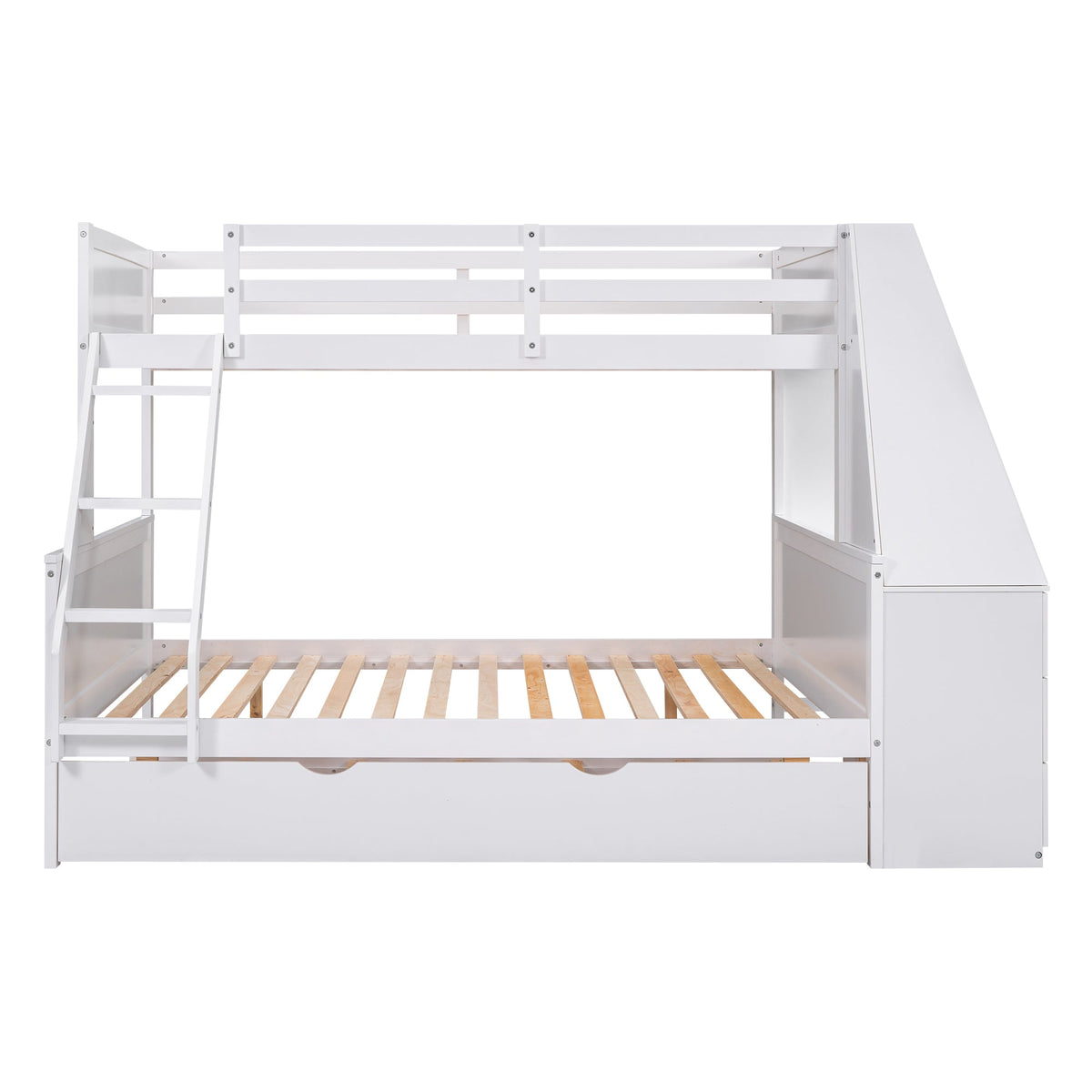 Twin Over Full Bunk Bed with Trundle, Desk & Drawers