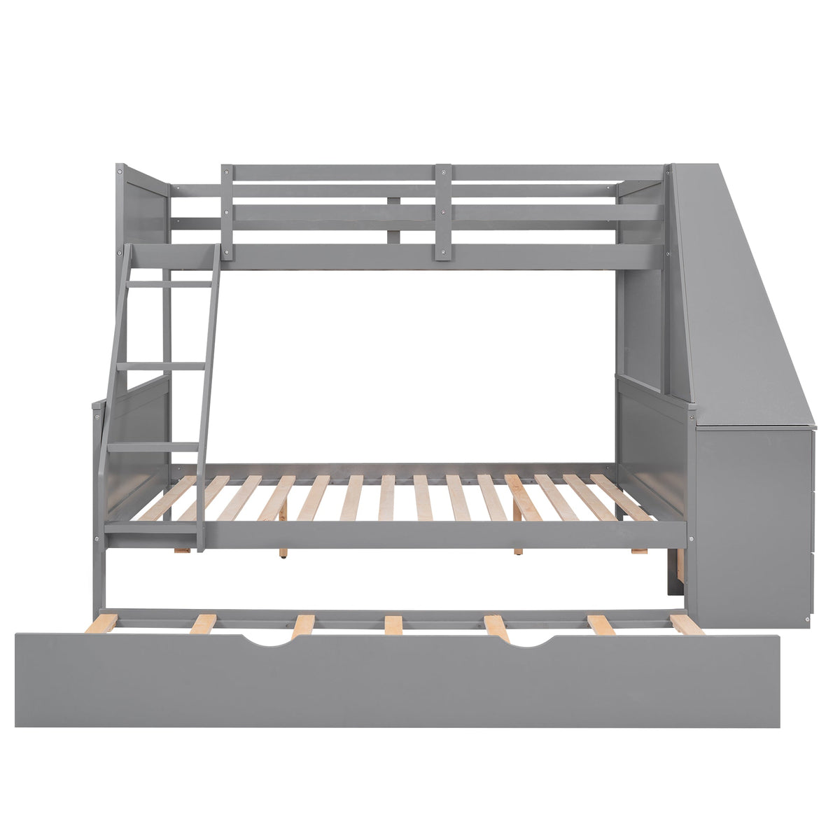 Twin over Full Bunk Bed with Desk, Drawers & Trundle