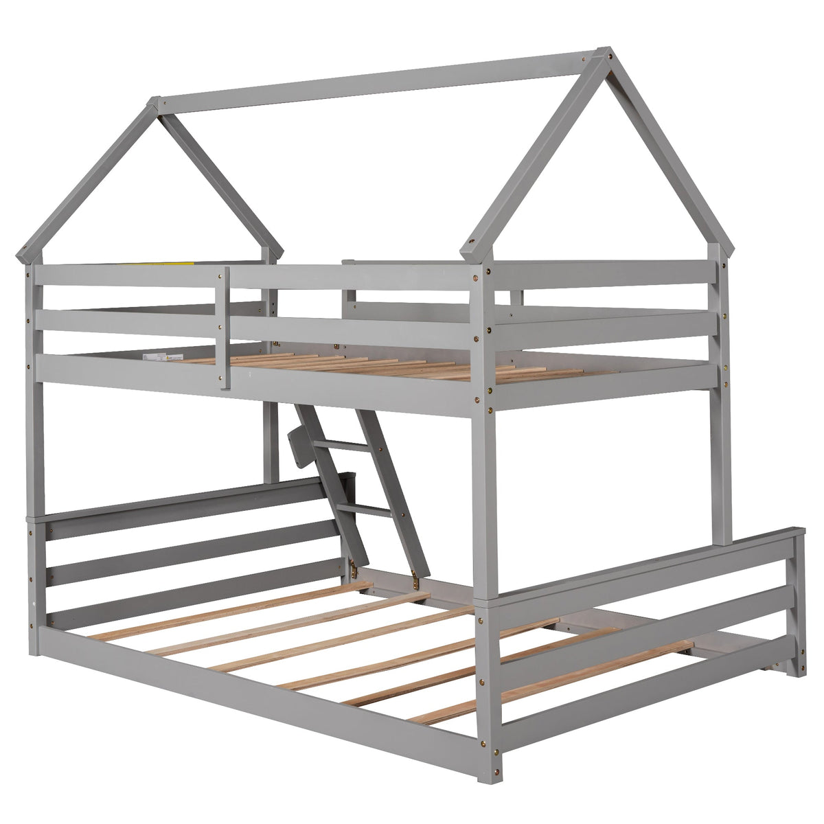 Gray Twin Over Full Bunk Bed with Ladder and Guardrails