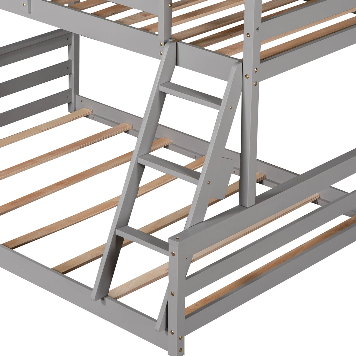 Gray Twin Over Full Bunk Bed with Ladder and Guardrails
