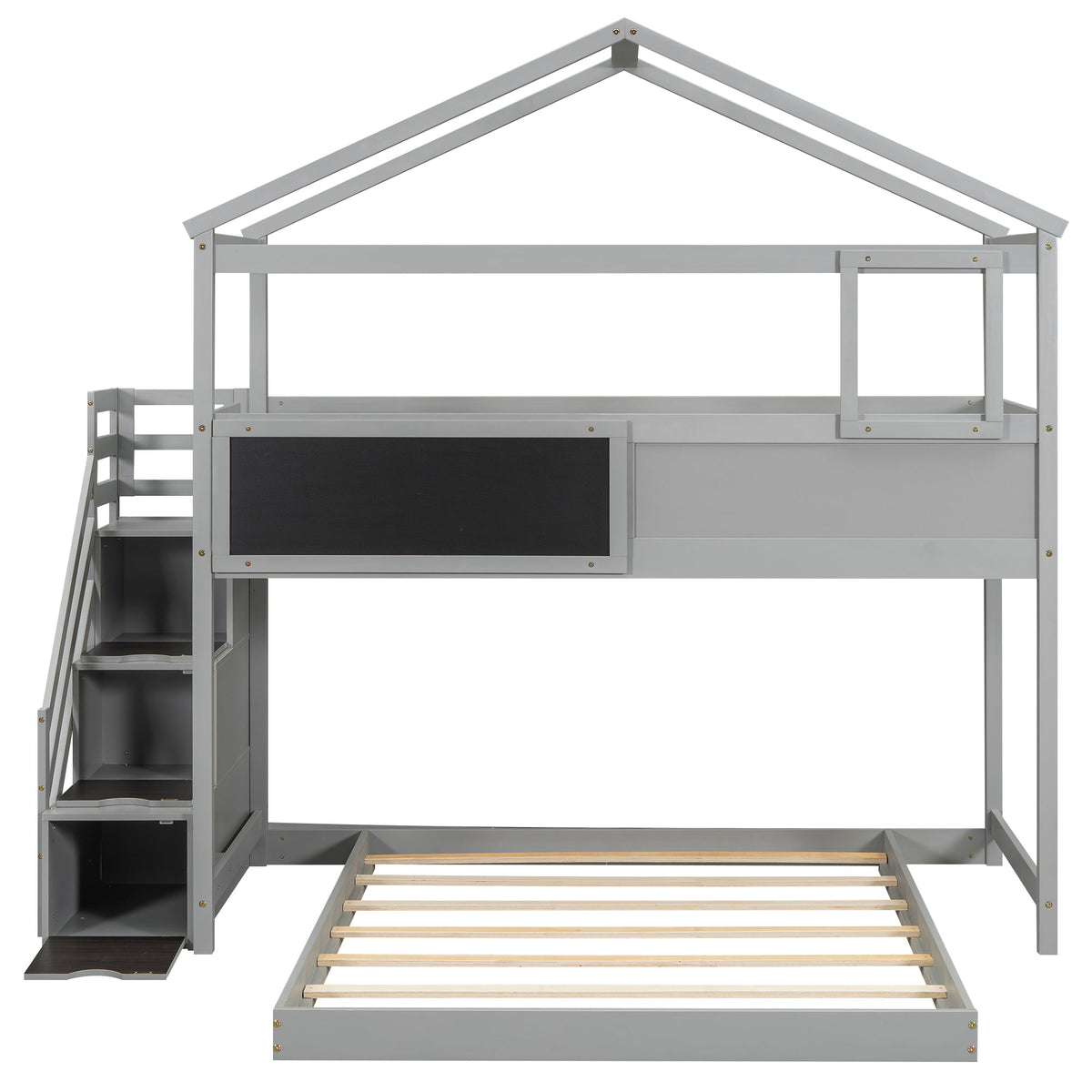 Twin Over Full Bunk Bed with Storage Stairs and Chalkboard