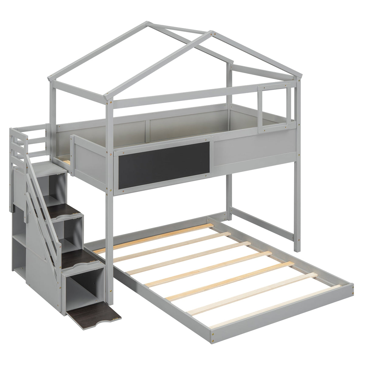 Twin Over Full Bunk Bed with Storage Stairs and Chalkboard