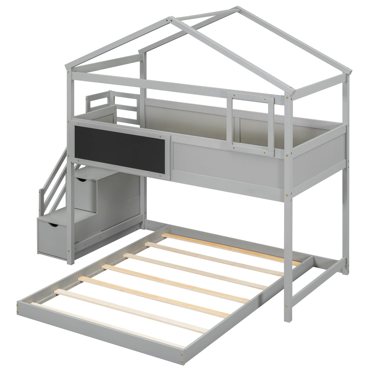 Twin Over Full Bunk Bed with Storage Stairs and Chalkboard