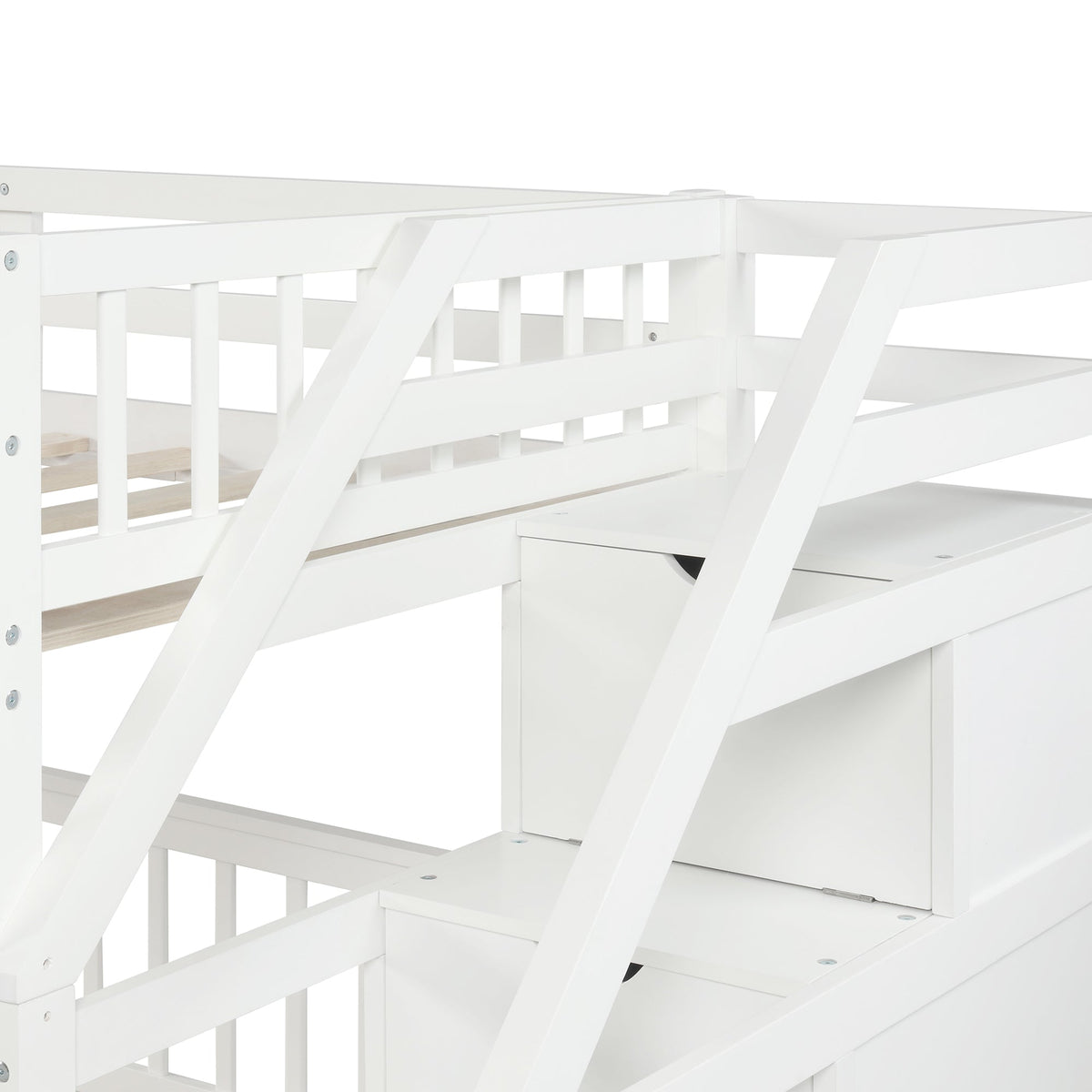 Twin Over Full Loft Bed with Storage Staircase, White