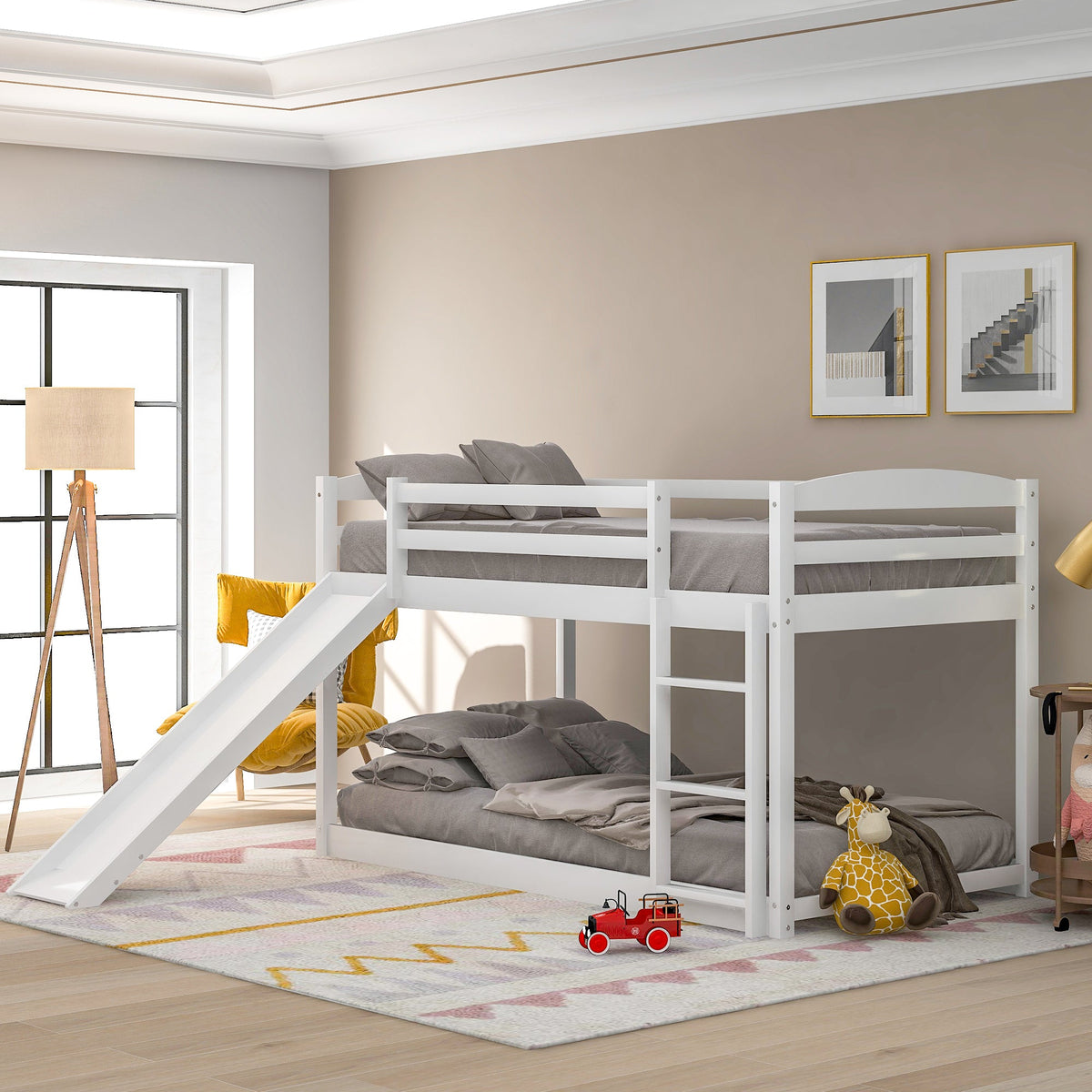 Twin Over Twin Bunk Bed with Slide and Ladder