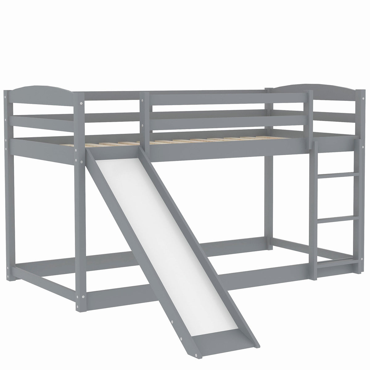 Gray Twin Over Twin Bunk Bed With Slide and Ladder