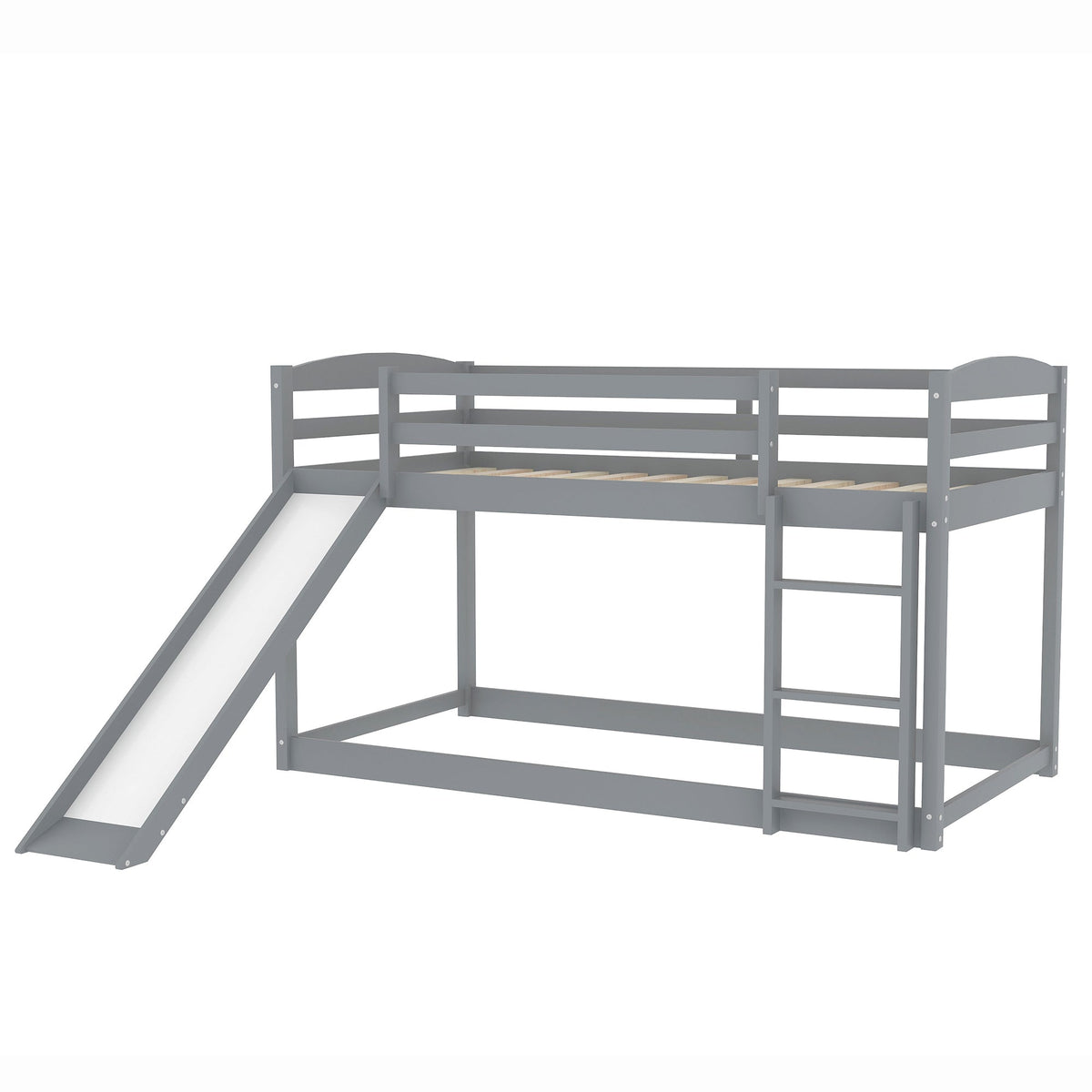 Gray Twin Over Twin Bunk Bed With Slide and Ladder