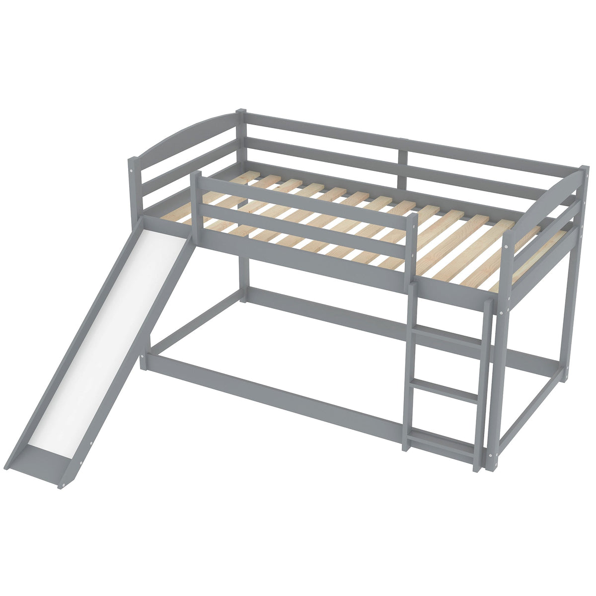 Gray Twin Over Twin Bunk Bed With Slide and Ladder