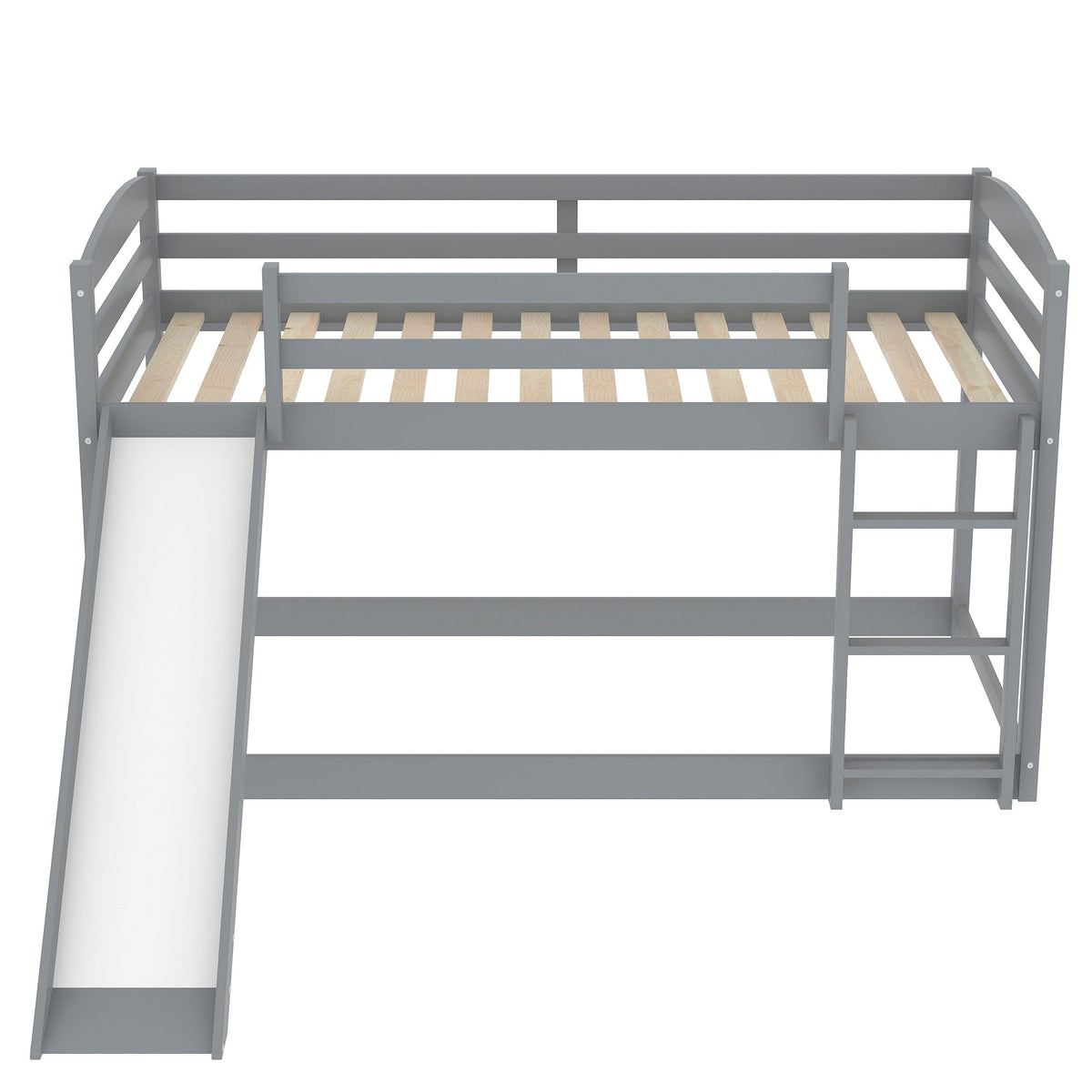 Gray Twin Over Twin Bunk Bed With Slide and Ladder