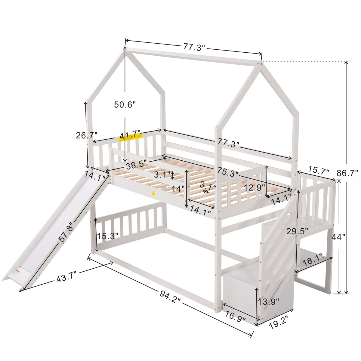 Twin Over Twin Bunk Bed with Slide and Storage Stairs