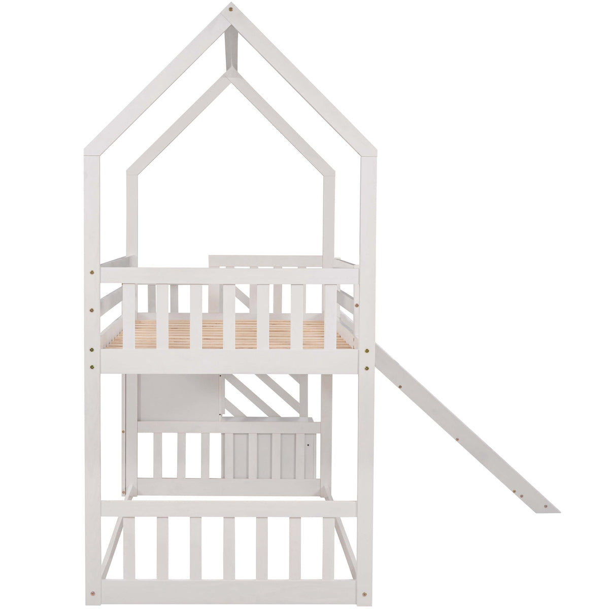 Twin Over Twin Bunk Bed with Slide and Storage Stairs