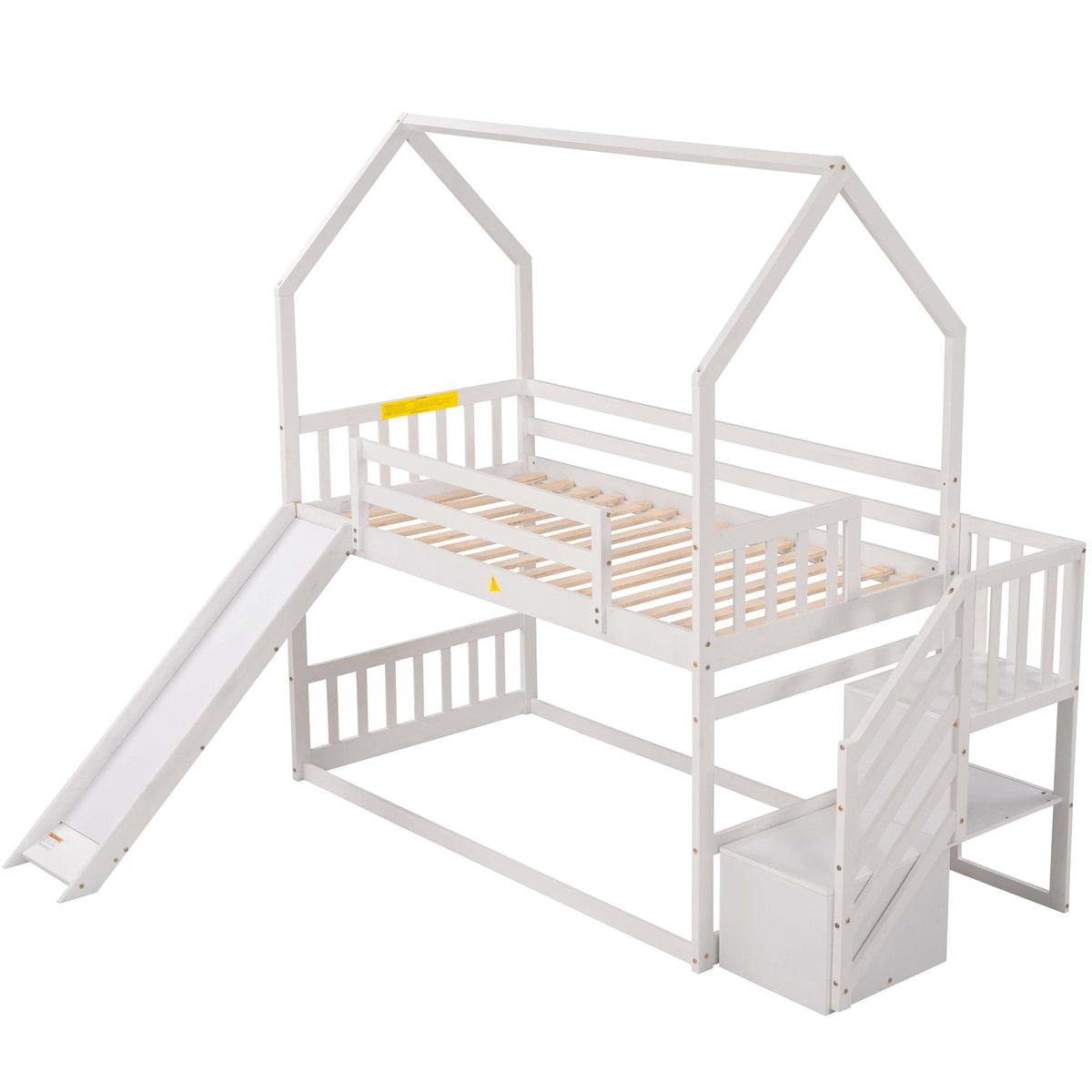 Twin Over Twin Bunk Bed with Slide and Storage Stairs