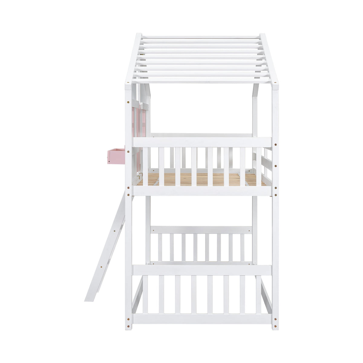 Twin Over Twin Bunk Bed for Kids with Guardrails and Ladder