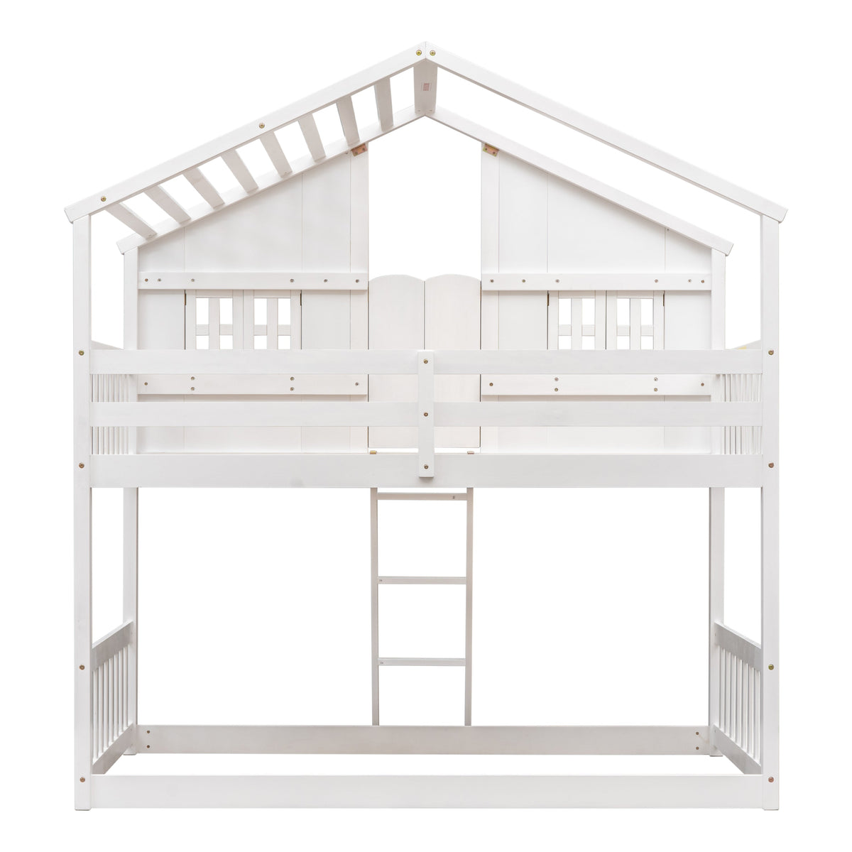 Twin Over Twin Playhouse Bunk Bed with Guardrails and Ladder