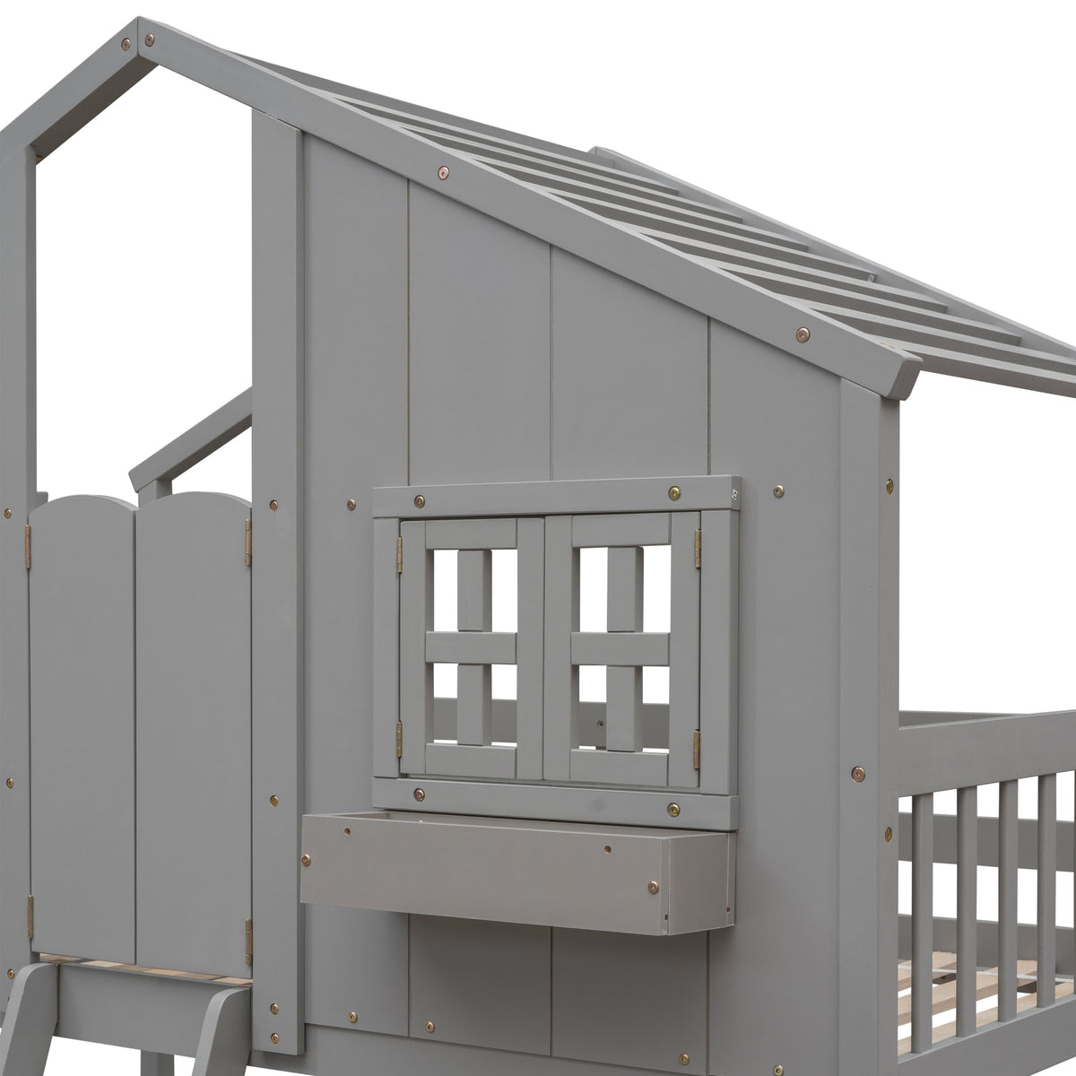 Twin Over Twin House Bunk Bed with Guardrails & Ladder