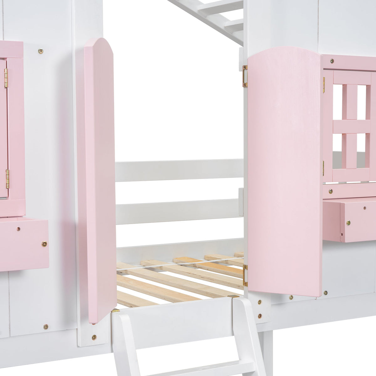 Twin Over Twin Bunk Bed for Kids with Guardrails and Ladder