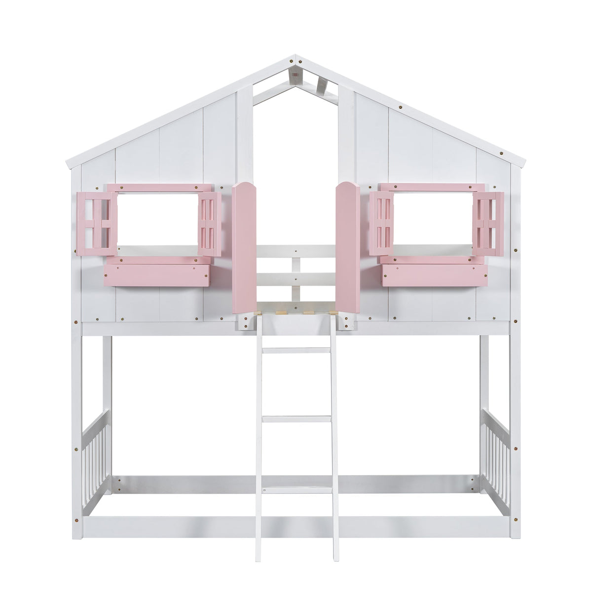 Twin Over Twin Bunk Bed for Kids with Guardrails and Ladder