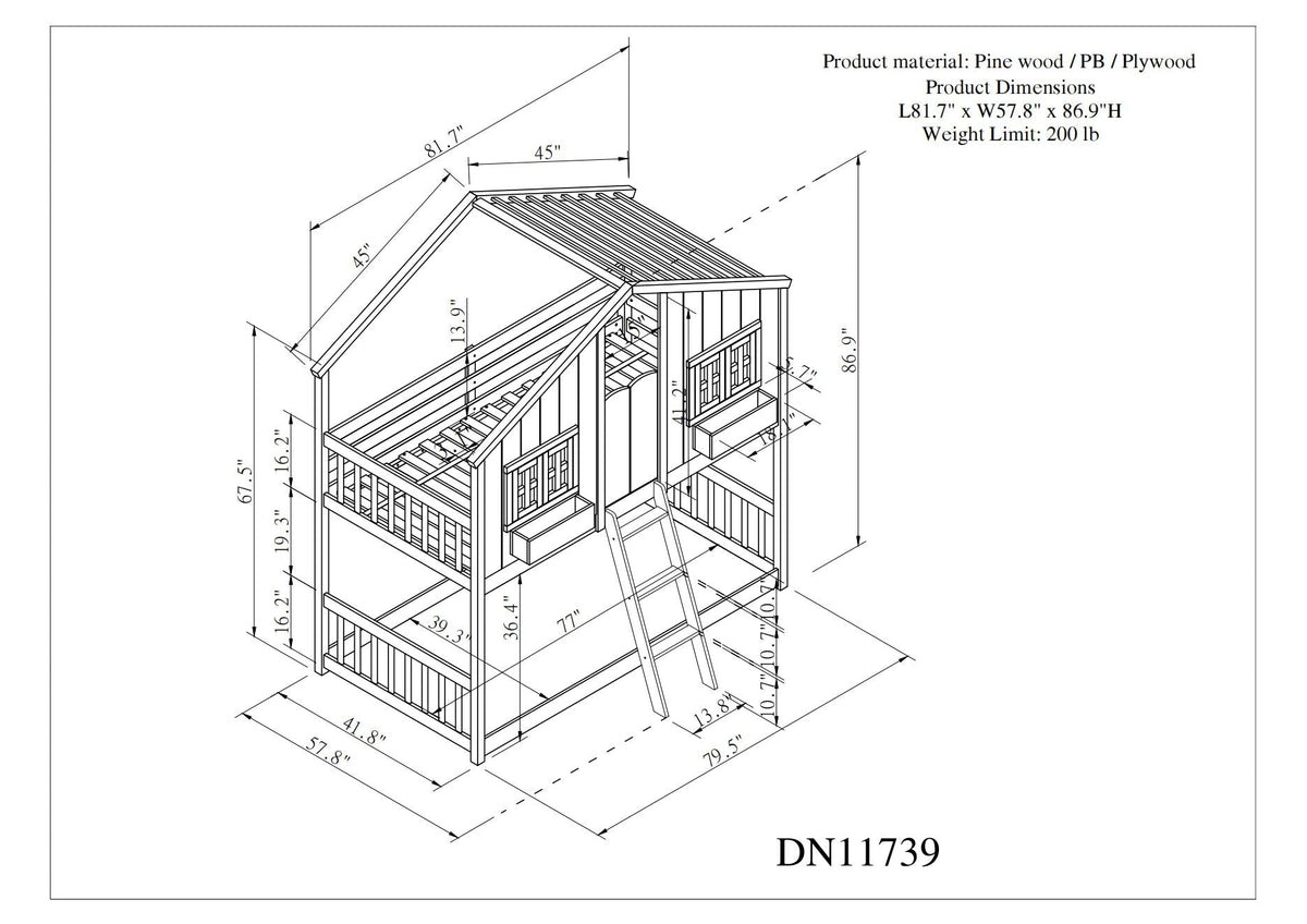 Twin Over Twin House Bunk Bed with Guardrails & Ladder