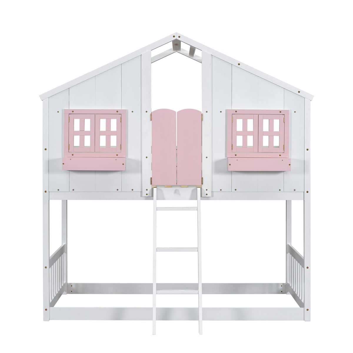 Twin Over Twin Bunk Bed for Kids with Guardrails and Ladder