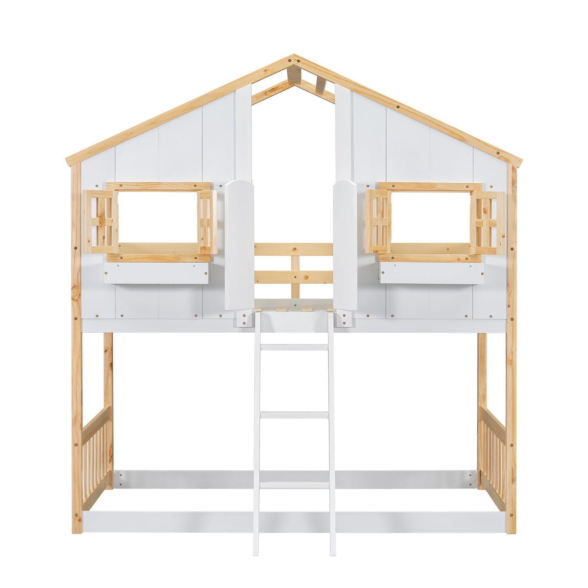 Twin Over Twin Playhouse Bunk Bed with Guardrails and Ladder
