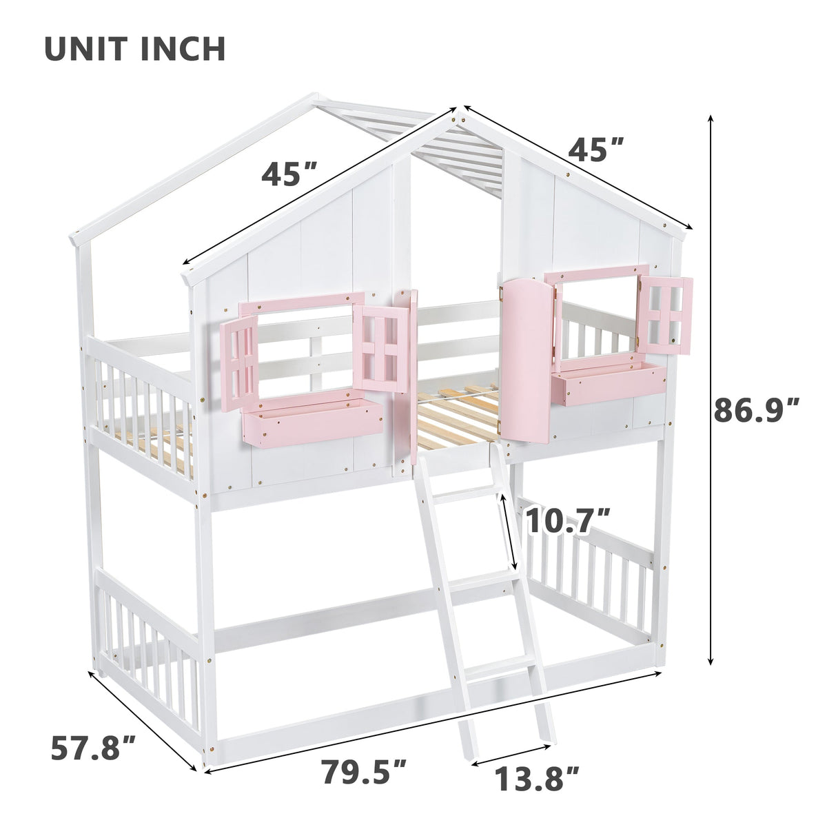 Twin Over Twin Bunk Bed for Kids with Guardrails and Ladder