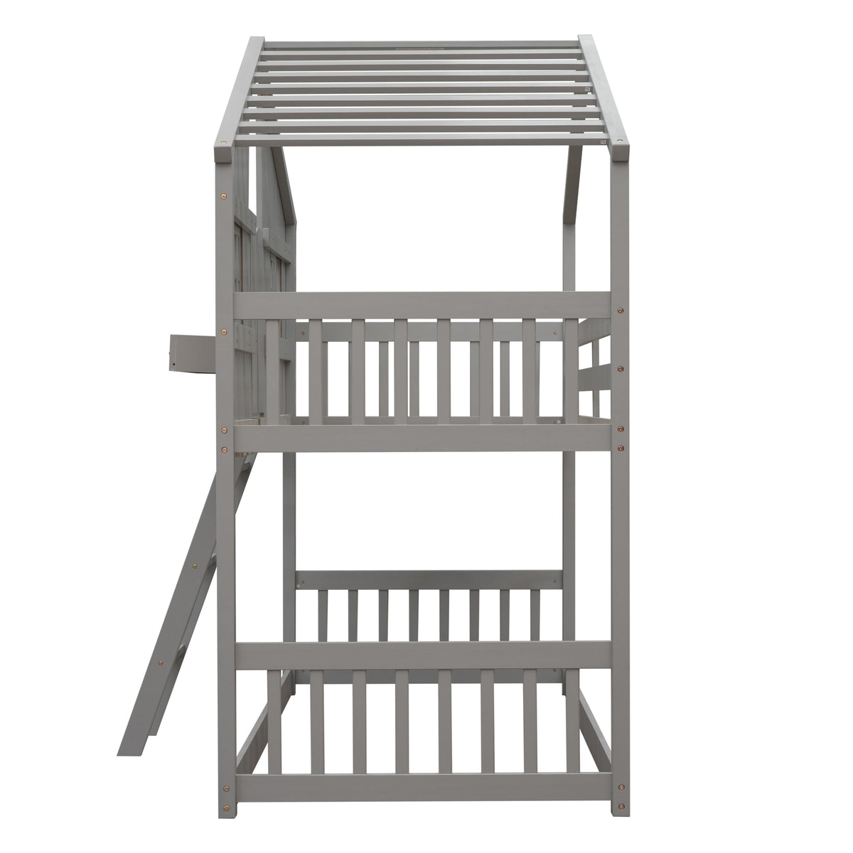 Twin Over Twin House Bunk Bed with Guardrails & Ladder