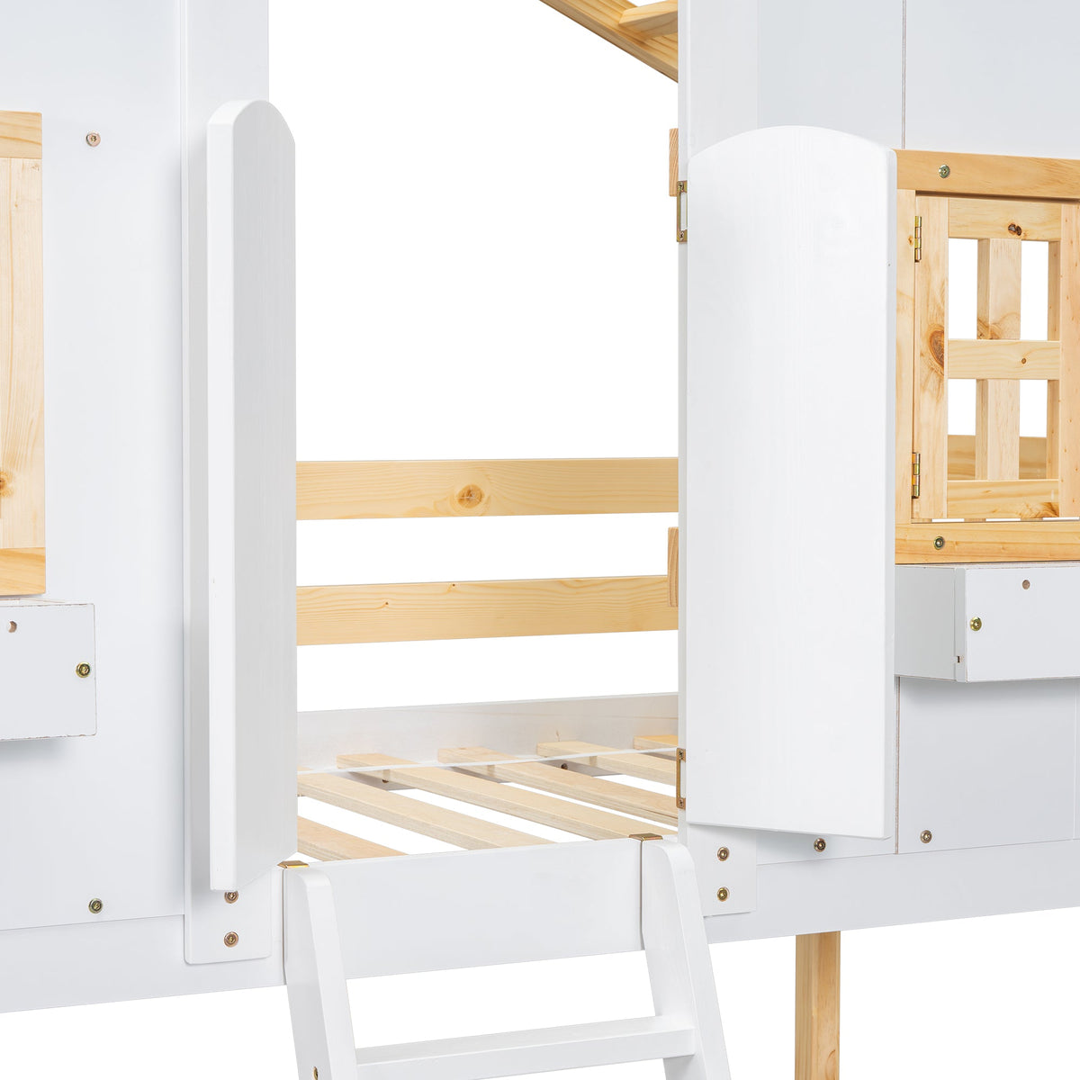 Twin Over Twin Playhouse Bunk Bed with Guardrails and Ladder