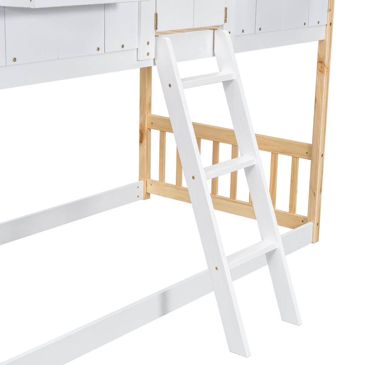 Twin Over Twin Playhouse Bunk Bed with Guardrails and Ladder