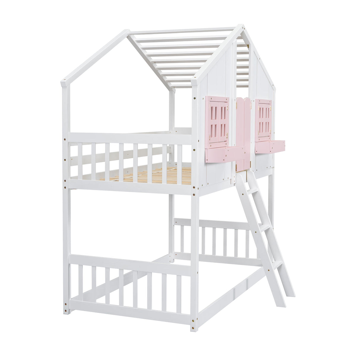 Twin Over Twin Bunk Bed for Kids with Guardrails and Ladder