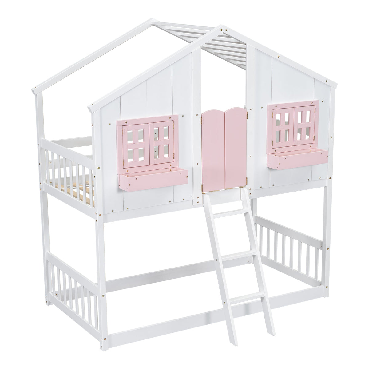 Twin Over Twin Bunk Bed for Kids with Guardrails and Ladder