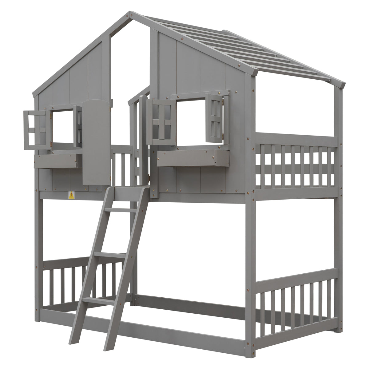 Twin Over Twin House Bunk Bed with Guardrails & Ladder