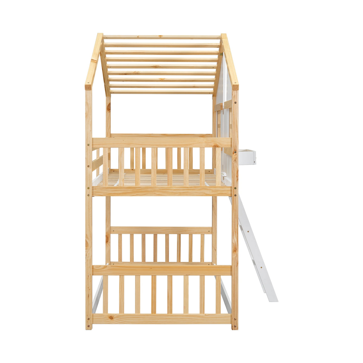 Twin Over Twin Playhouse Bunk Bed with Guardrails and Ladder