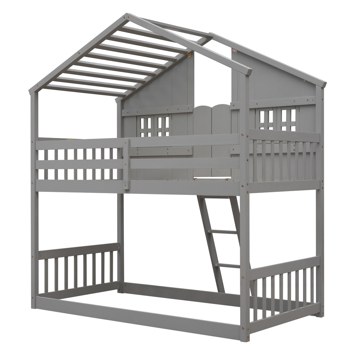 Twin Over Twin House Bunk Bed with Guardrails & Ladder