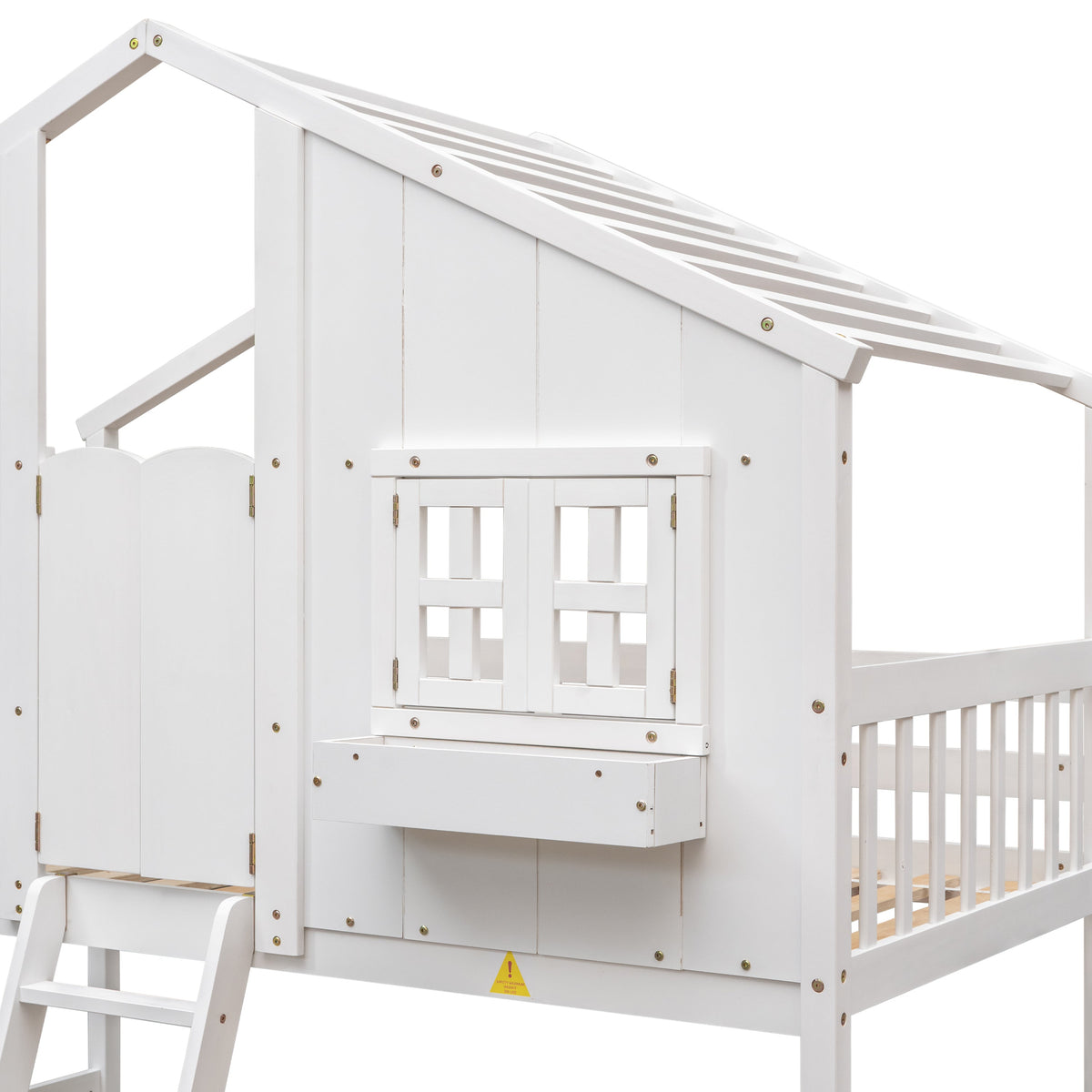 Twin Over Twin Playhouse Bunk Bed with Guardrails and Ladder