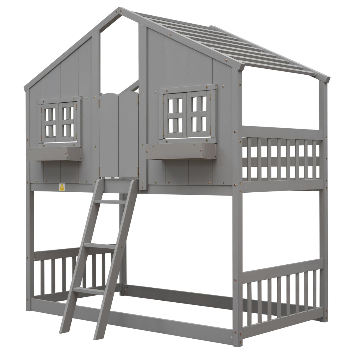Twin Over Twin House Bunk Bed with Guardrails & Ladder