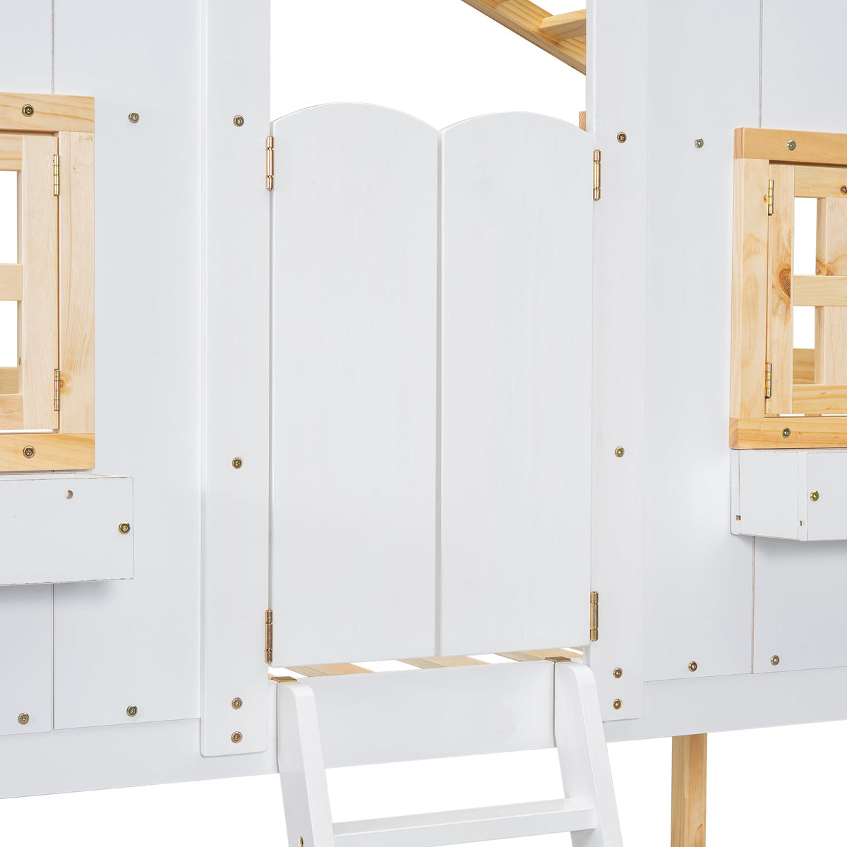 Twin Over Twin Playhouse Bunk Bed with Guardrails and Ladder