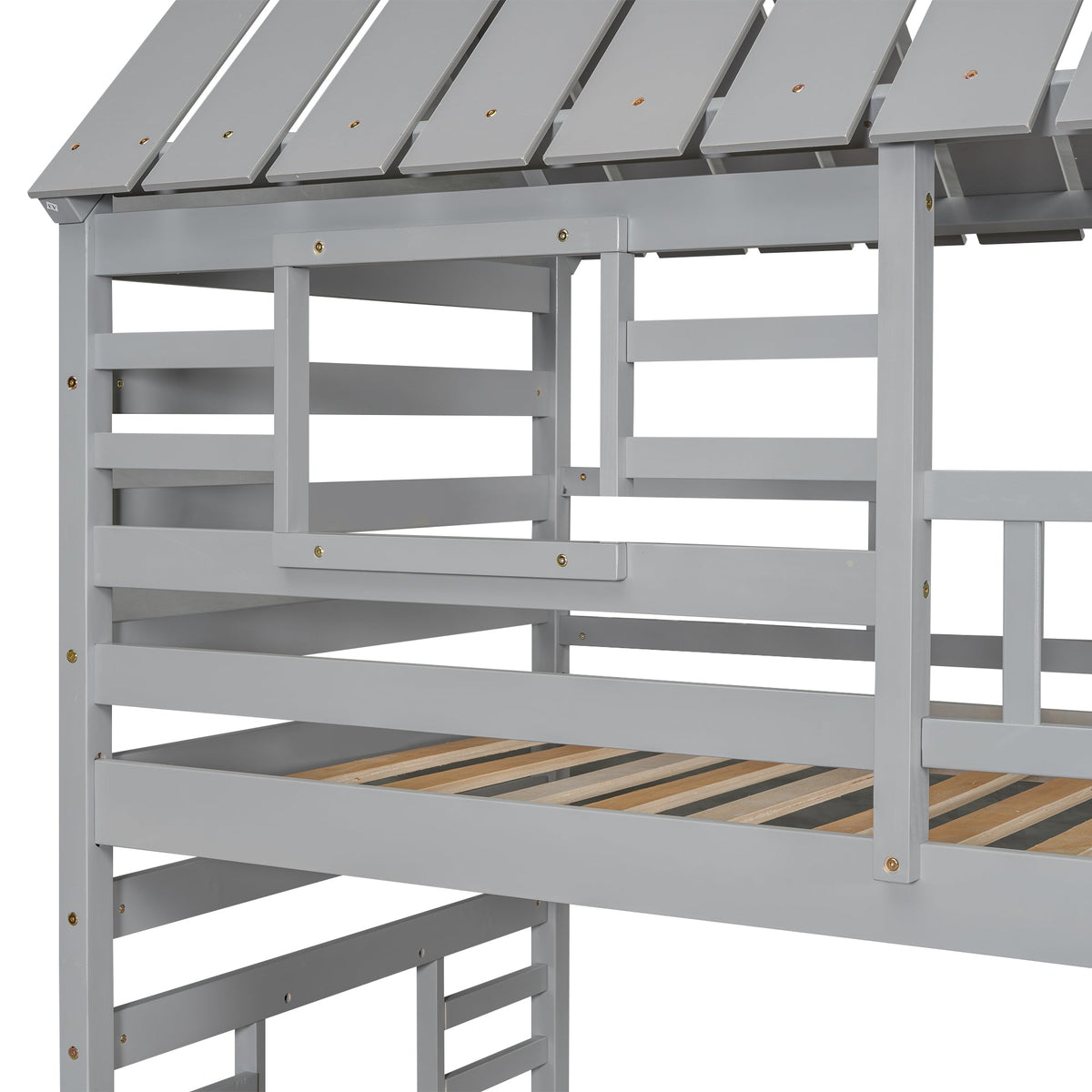 Twin Over Twin Bunk Bed with Slide and Trundle, Gray