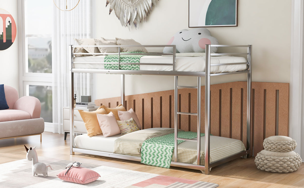 Twin Over Twin Metal Bunk Bed with Ladder & Guard Rails