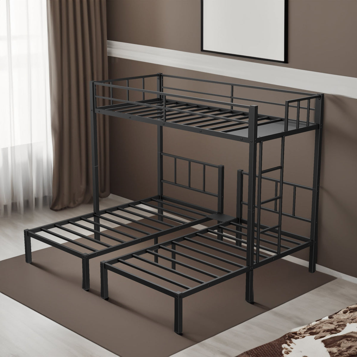 Triple Bunk Bed for 3: Twin XL Over Twin Metal Frame
