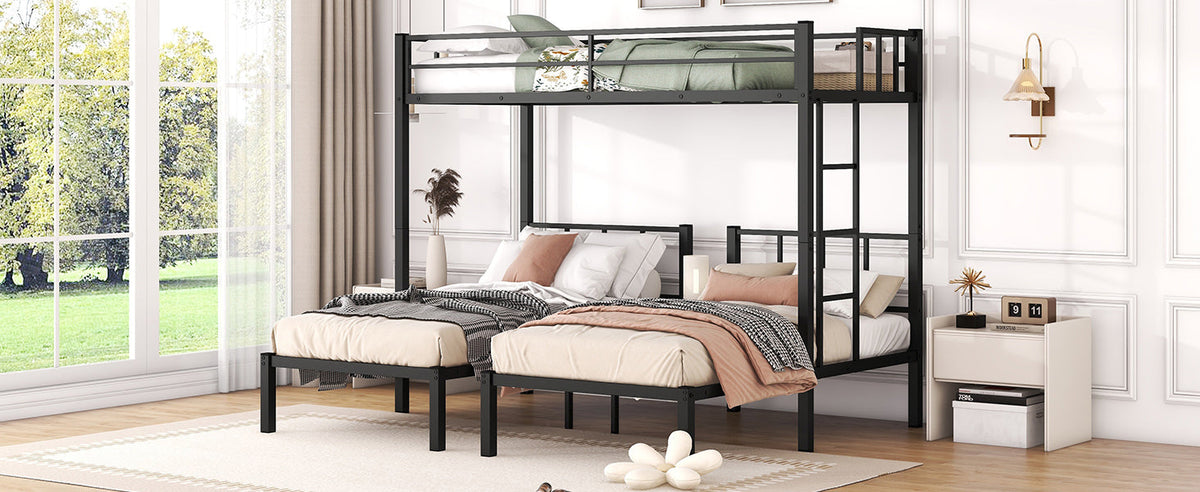 Triple Bunk Bed for 3: Twin XL Over Twin Metal Frame