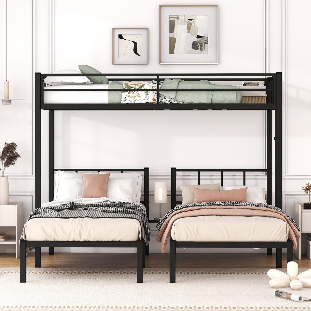 Triple Bunk Bed for 3: Twin XL Over Twin Metal Frame