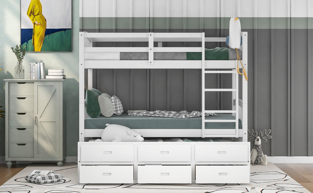 Space-Saving Twin Over Twin Bunk Bed with Trundle