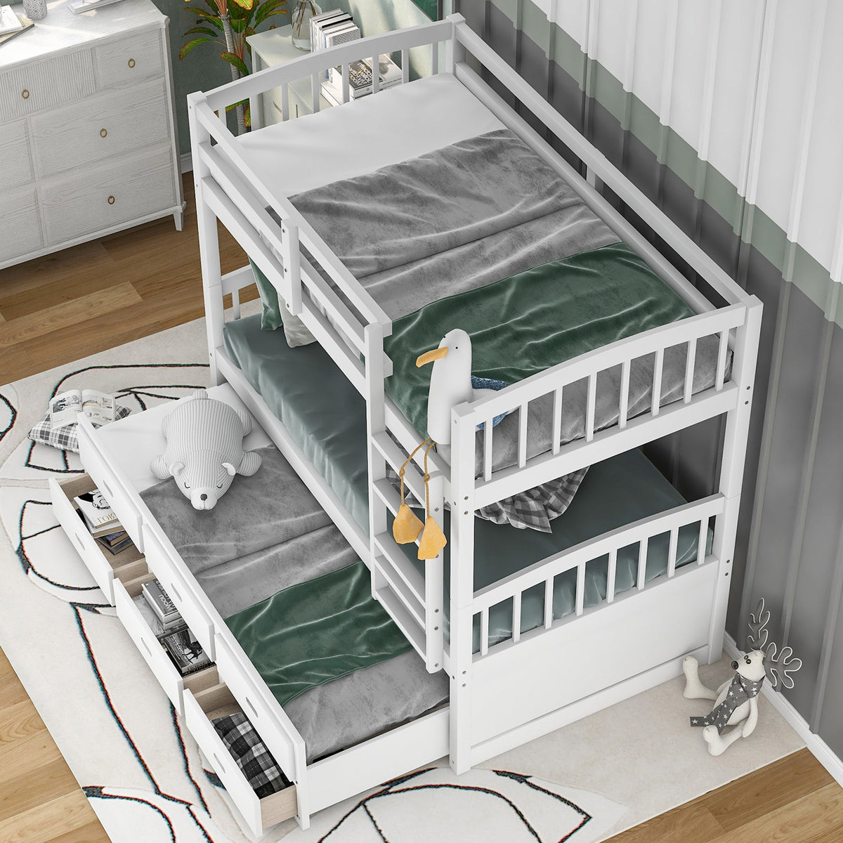 Space-Saving Twin Over Twin Bunk Bed with Trundle