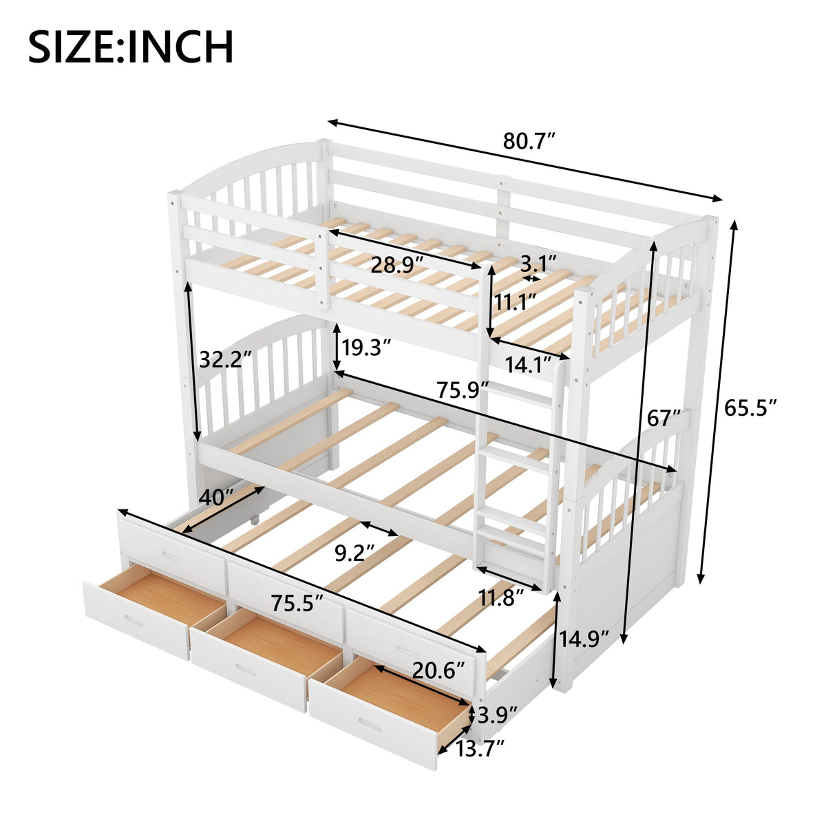 Space-Saving Twin Over Twin Bunk Bed with Trundle