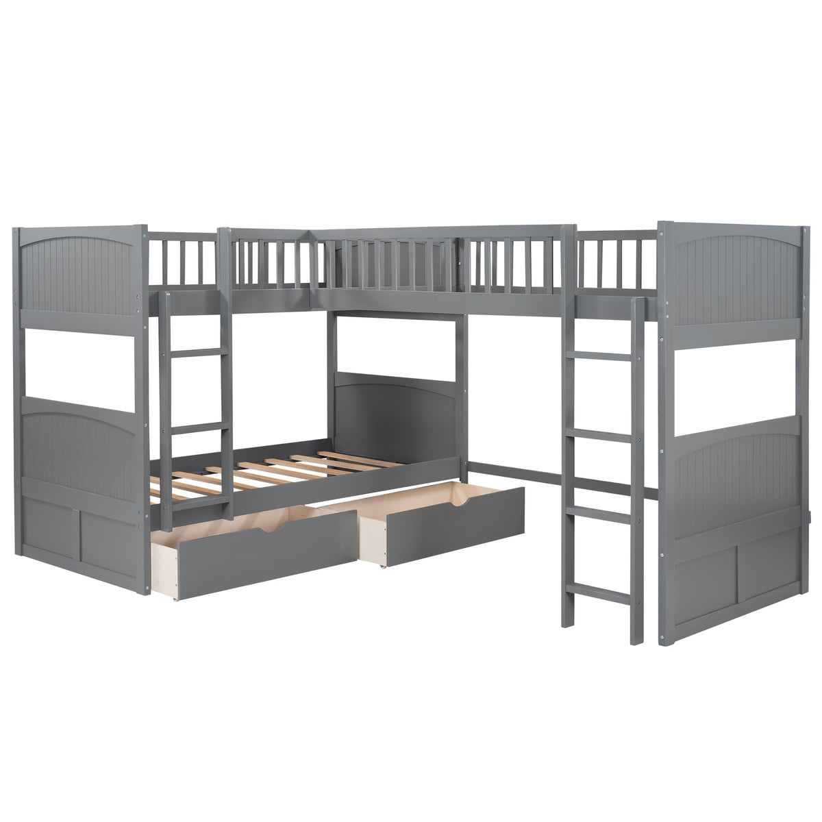 Gray Twin Bunk Bed with Loft and Under-Bed Drawers